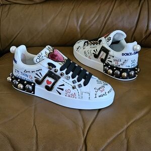 New Women's Dolce & Gabbana Luxury High-End Designer Leather Sneakers Size 6 US